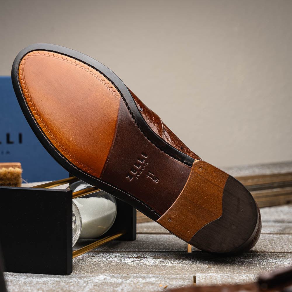 Zelli Franco Classic Ostrich Quill Tassel Loafers in Brown