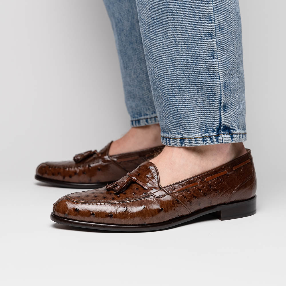 Zelli Franco Classic Ostrich Quill Tassel Loafers in Brown
