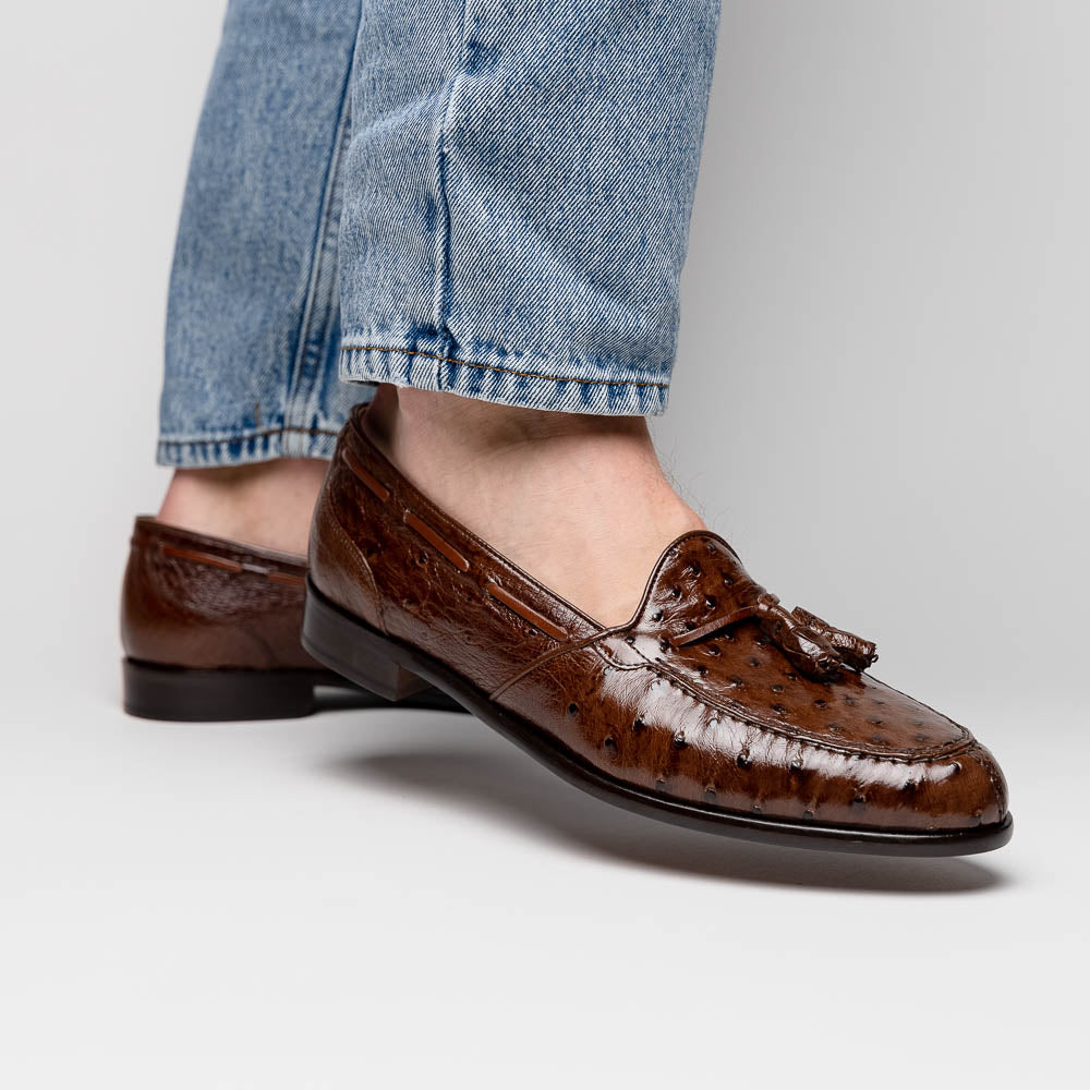Zelli Franco Classic Ostrich Quill Tassel Loafers in Brown