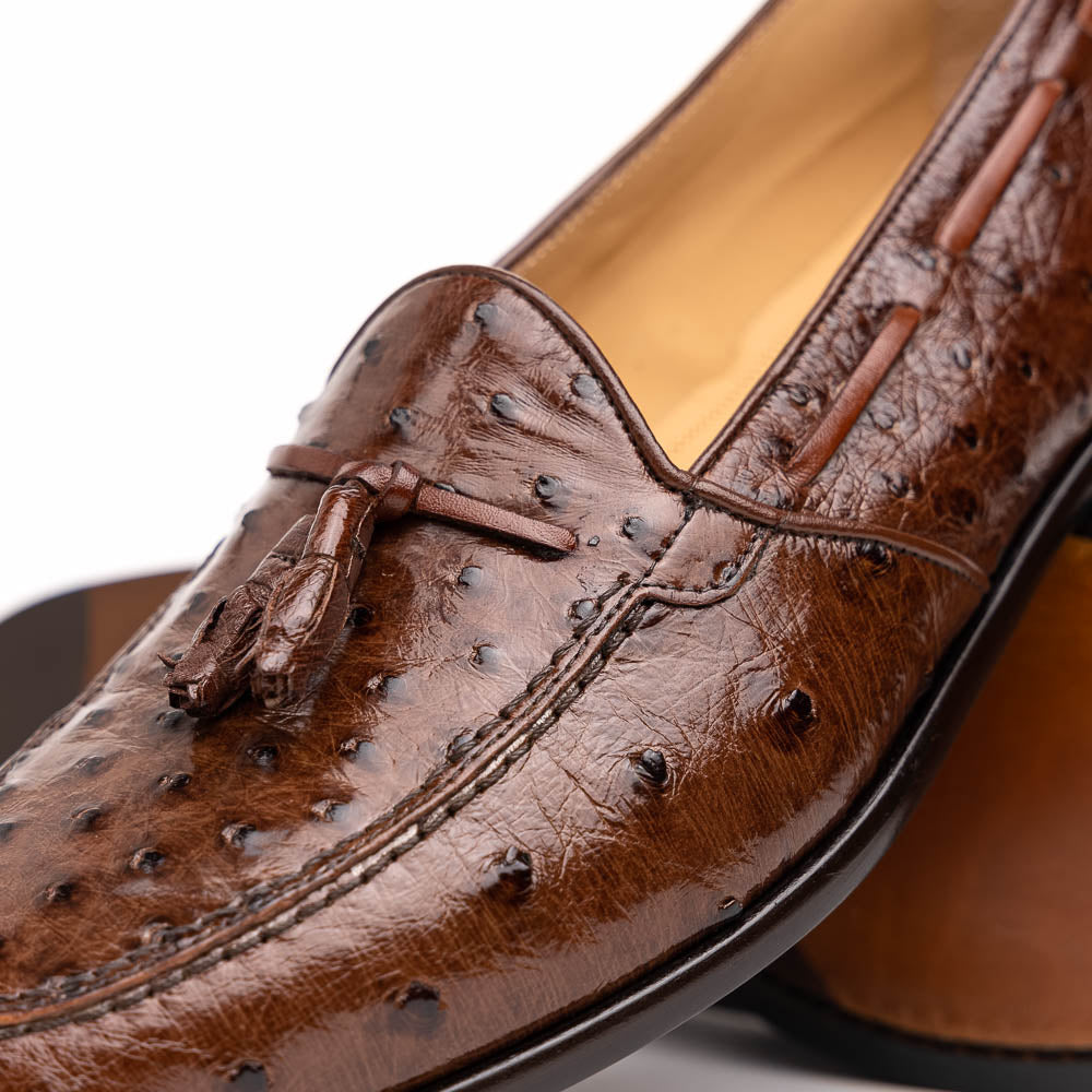 Zelli Franco Classic Ostrich Quill Tassel Loafers in Brown