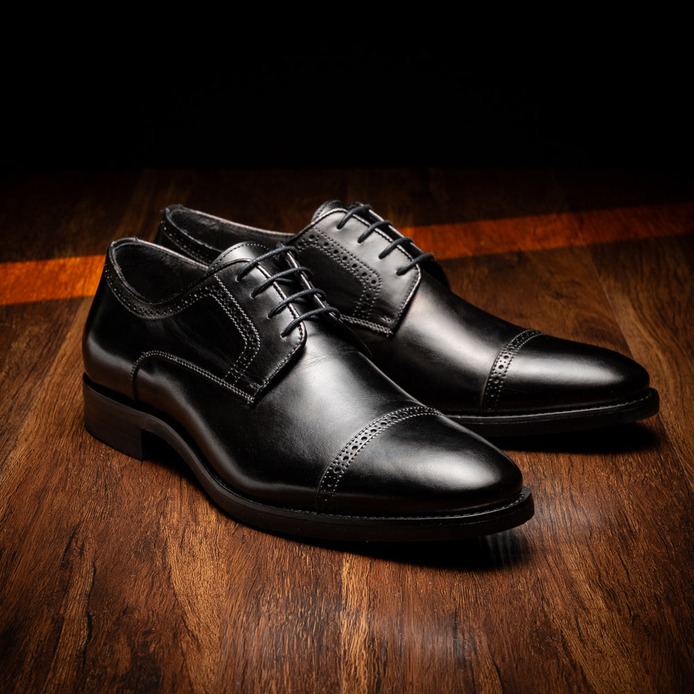 Zelli Giovanni Black Cap Toe Brogues with Textured Finish