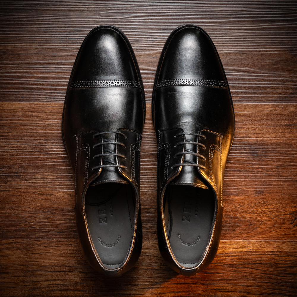 Zelli Giovanni Black Cap Toe Brogues with Textured Finish