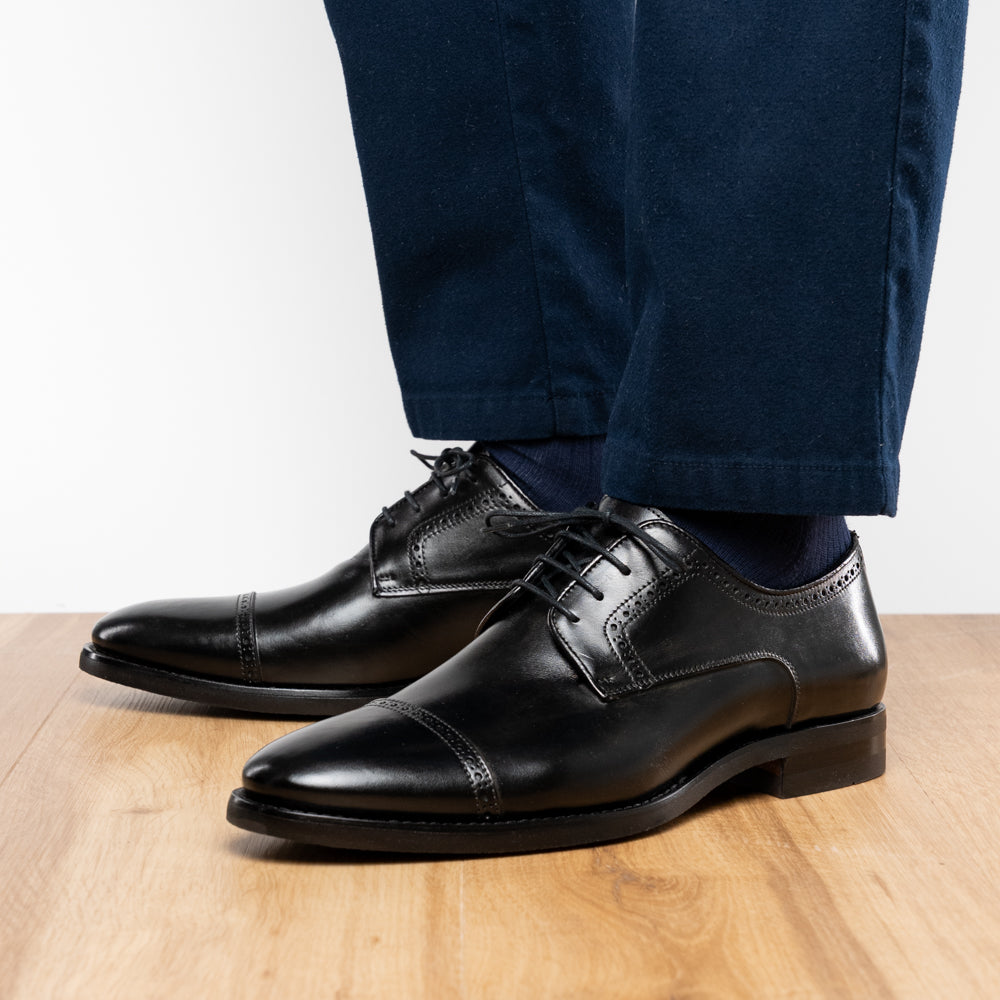 Zelli Giovanni Black Cap Toe Brogues with Textured Finish