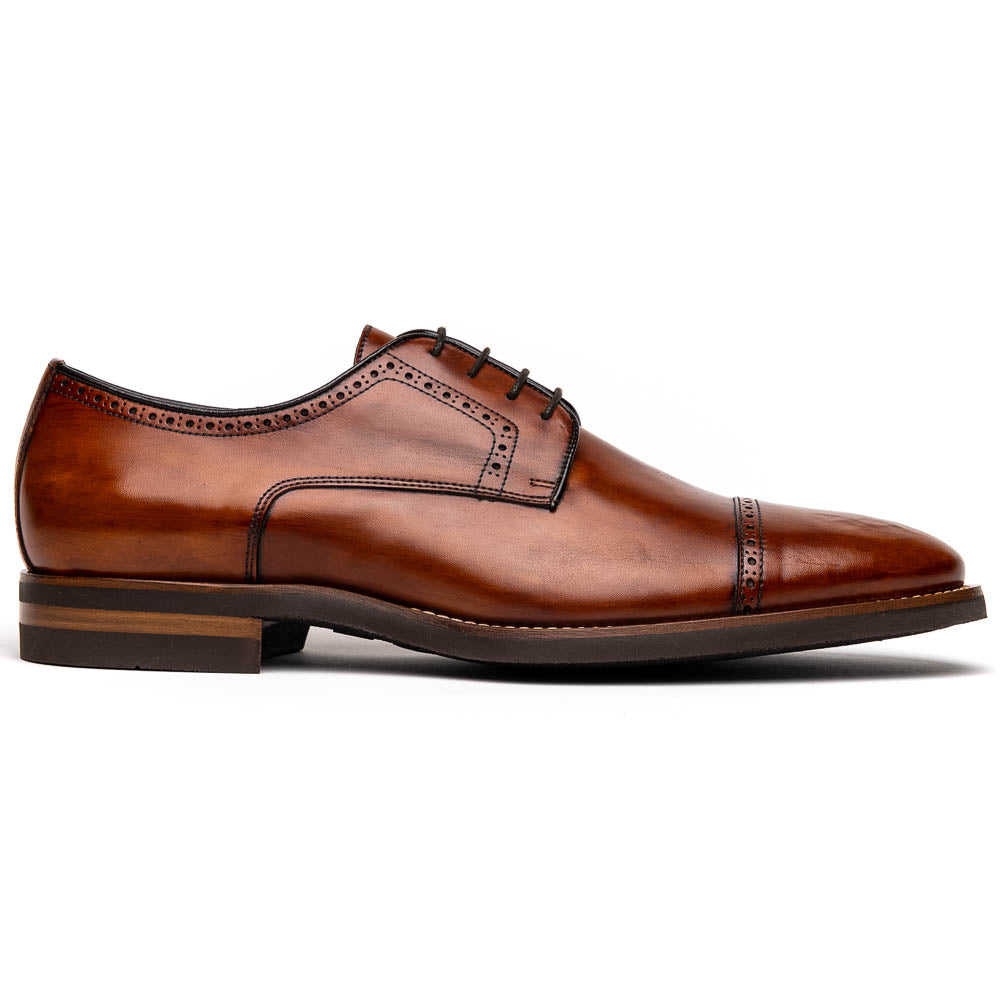 Zelli Giovanni Cap Toe Brogue Dress Shoes in Cognac with Textured Finish