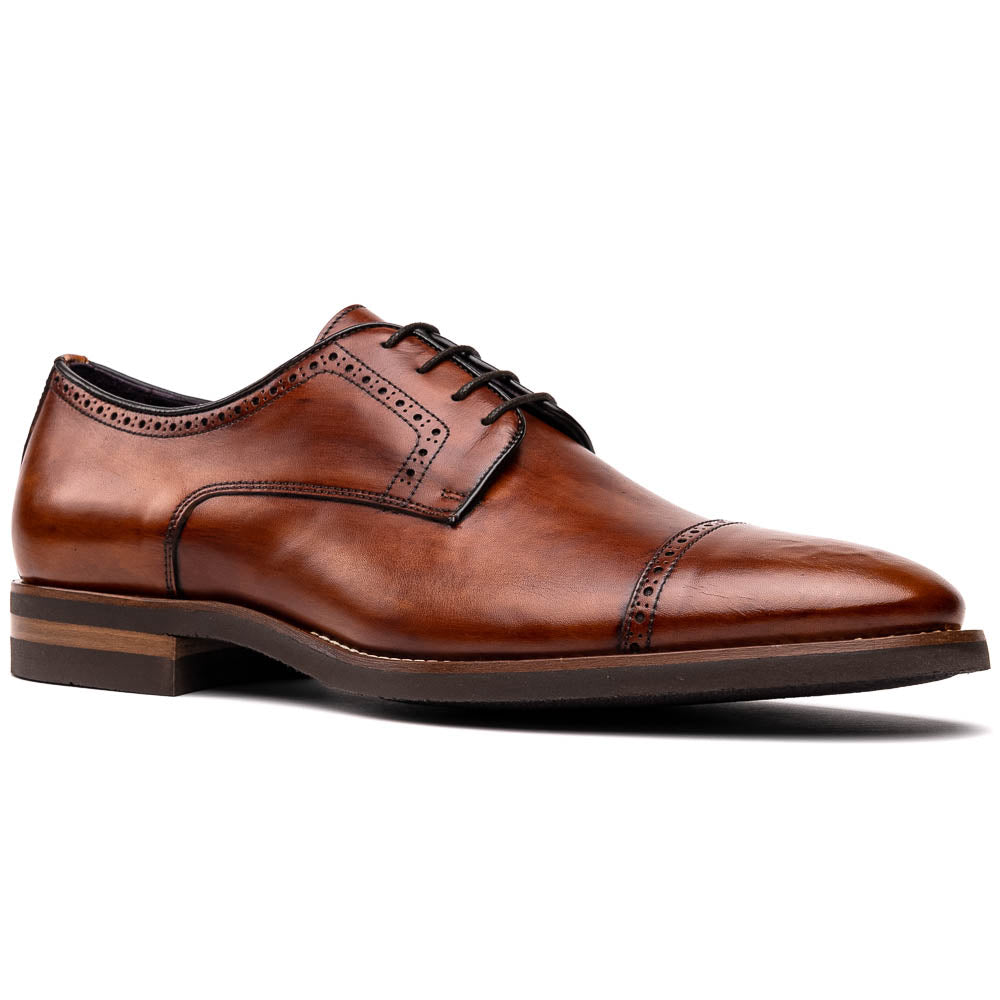 Zelli Giovanni Cap Toe Brogue Dress Shoes in Cognac with Textured Finish