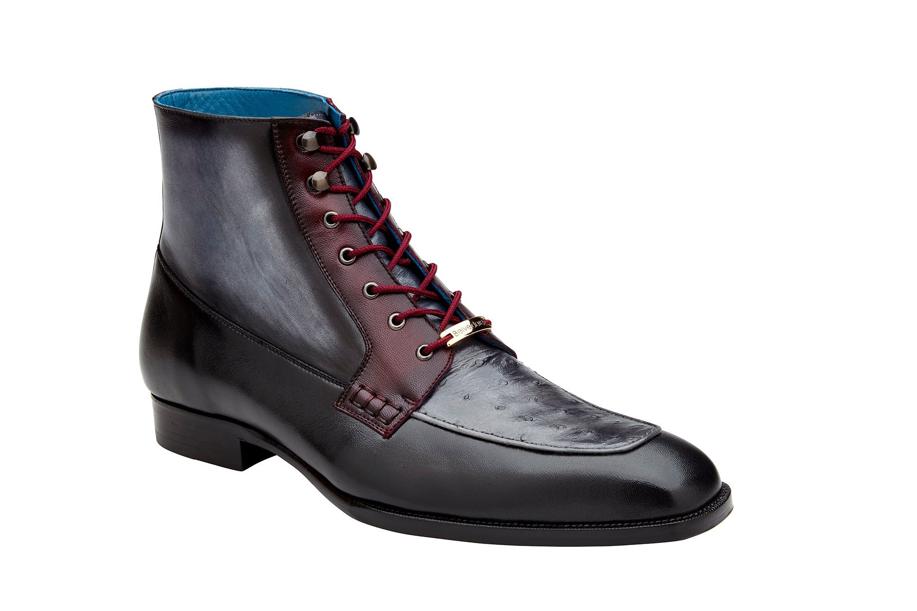 Belvedere Greco: Black/Gray/Burgundy Genuine Crocodile Oxford