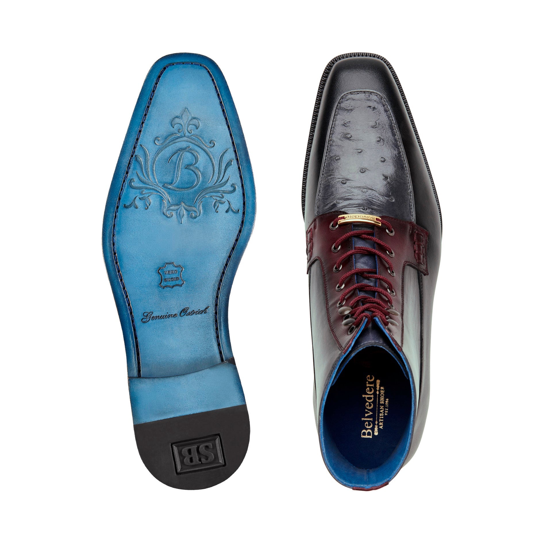 Belvedere Greco: Black/Gray/Burgundy Genuine Crocodile Oxford