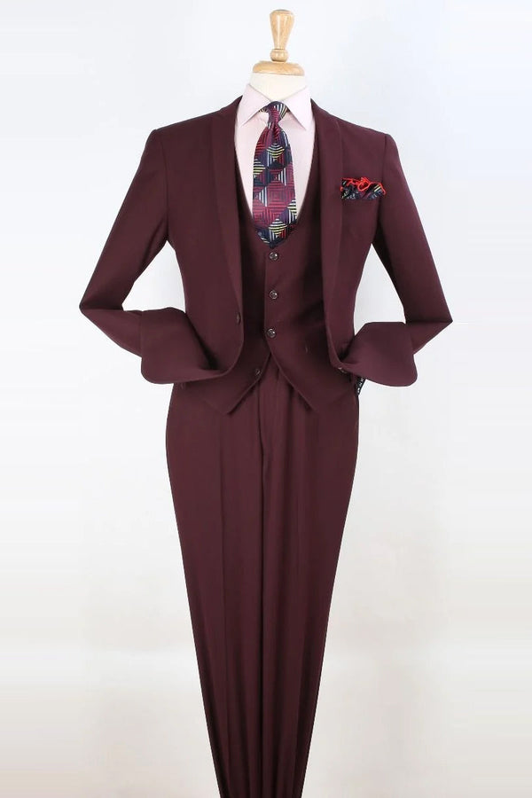 Apollo King Suit - Apollo King "Burgundy Slim Fit Men's Suit - One Button, Vested Peak Lapel"