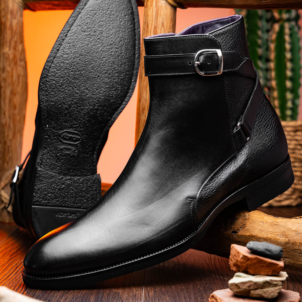 Zelli Jodphur Black Italian Calfskin Double Buckle Strap Boot