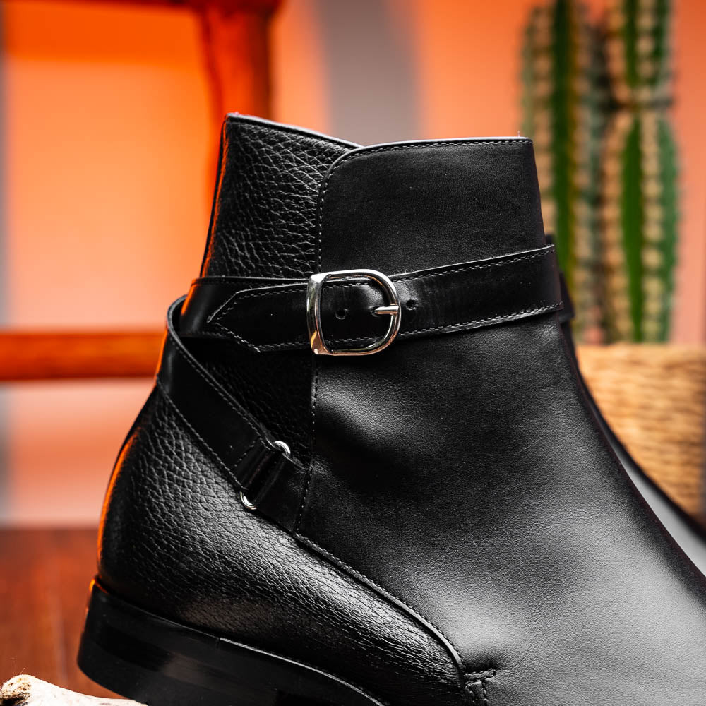Zelli Jodphur Black Italian Calfskin Double Buckle Strap Boot