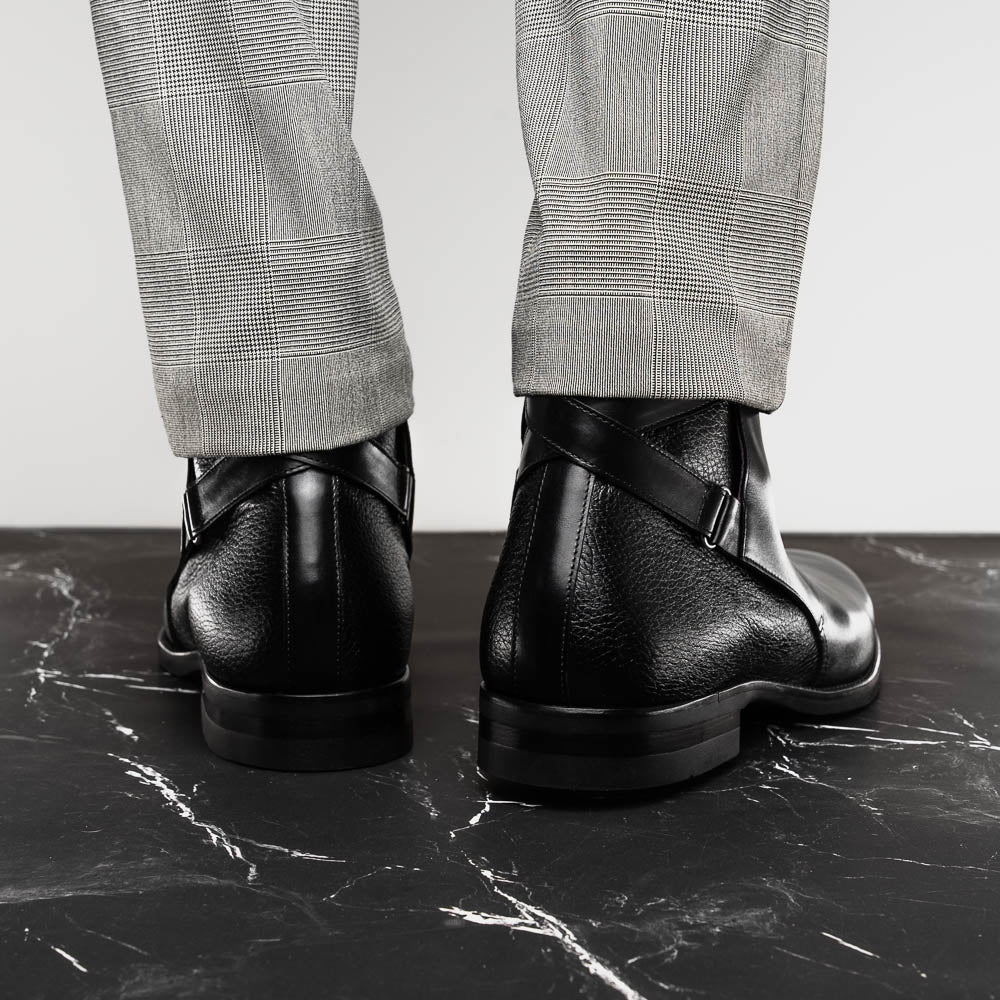 Zelli Jodphur Black Italian Calfskin Double Buckle Strap Boot