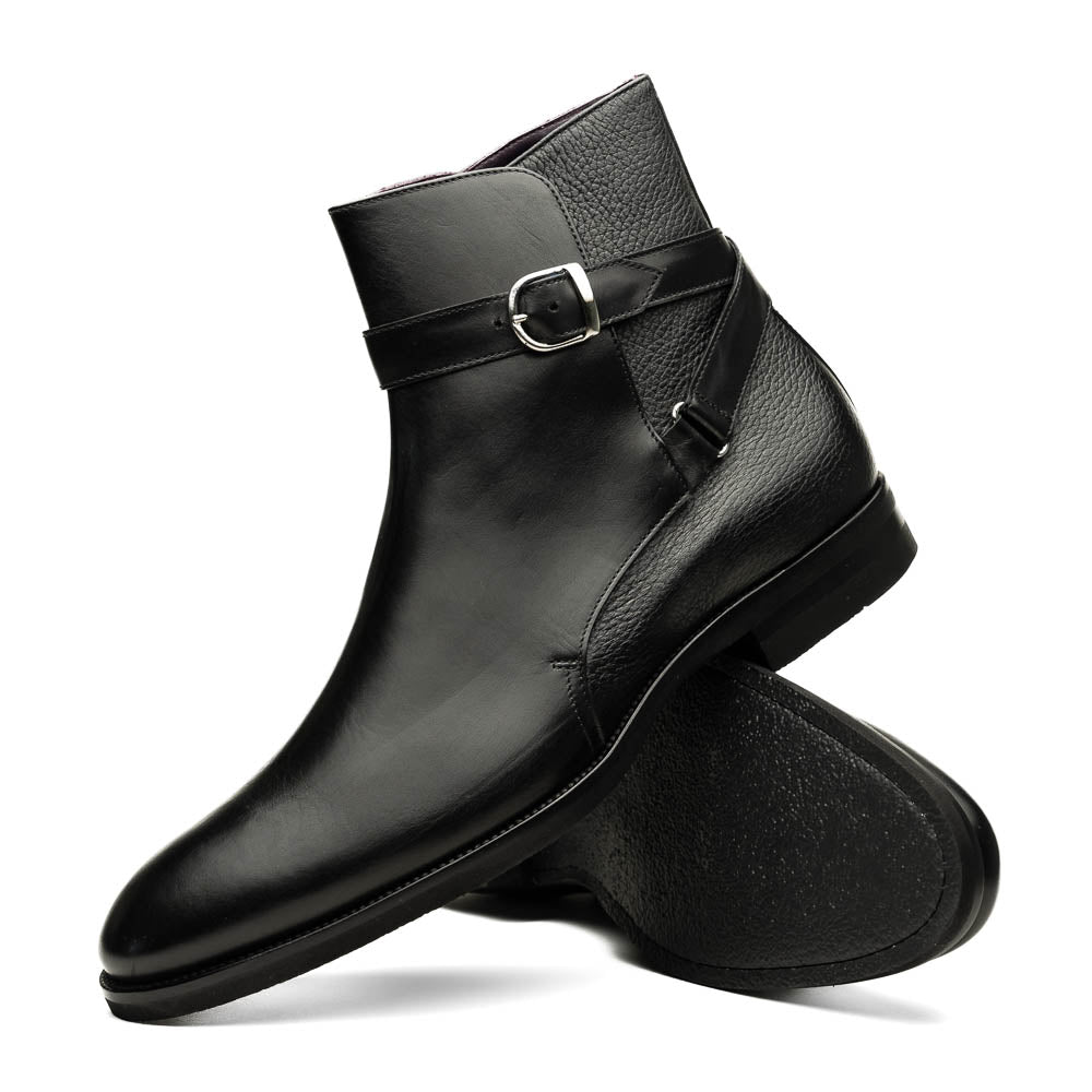 Zelli Jodphur Black Italian Calfskin Double Buckle Strap Boot