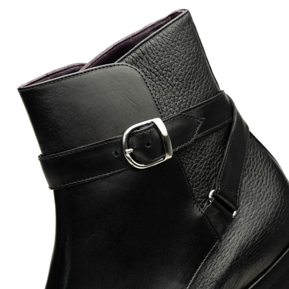 Zelli Jodphur Black Italian Calfskin Double Buckle Strap Boot