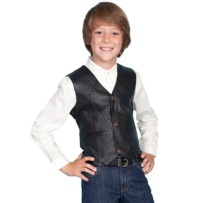 Kids Western Leather lambskin Vest Black