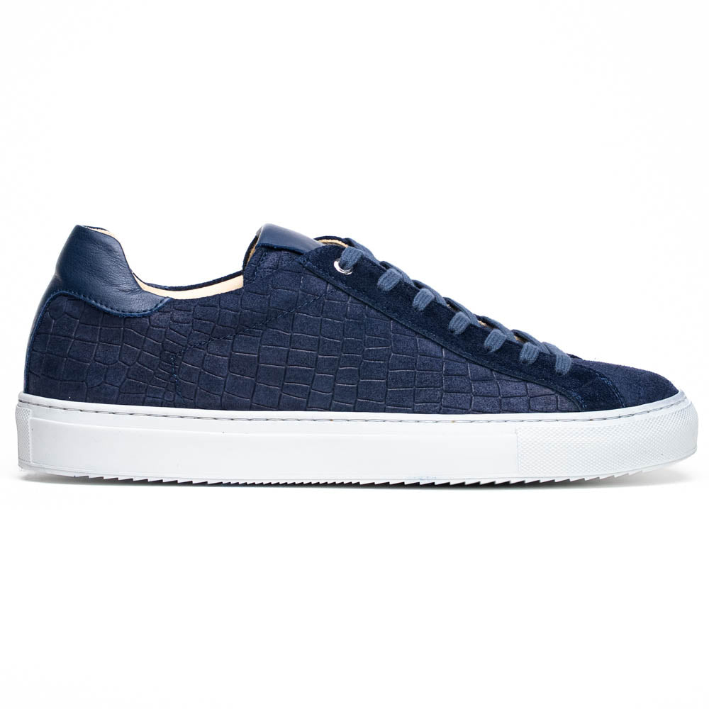 Zelli Kobe Luxury Sneaker in Navy Crocodile-Embossed Suede
