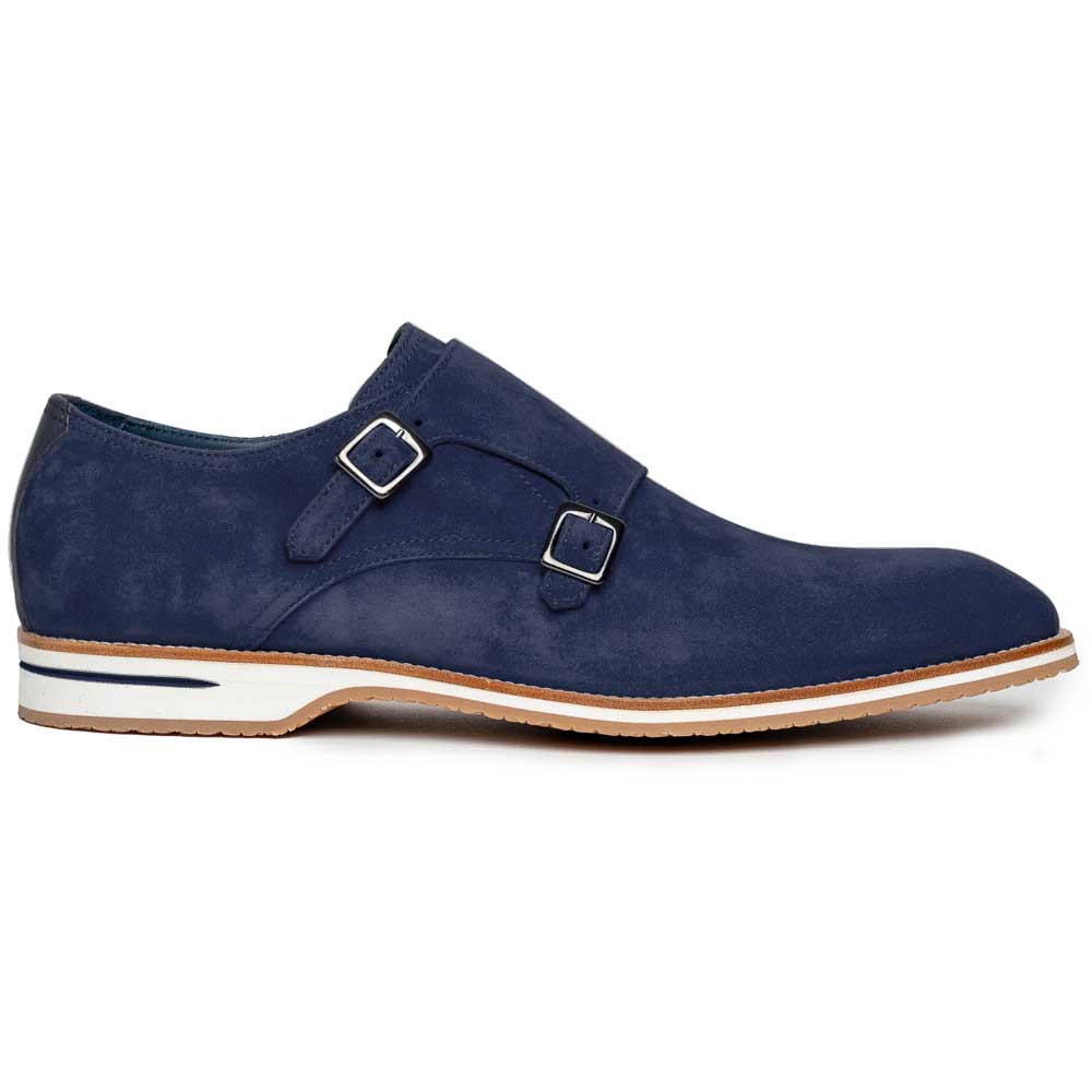 Zelli Legerra Suede Goatskin Double Monkstrap Shoes in Navy
