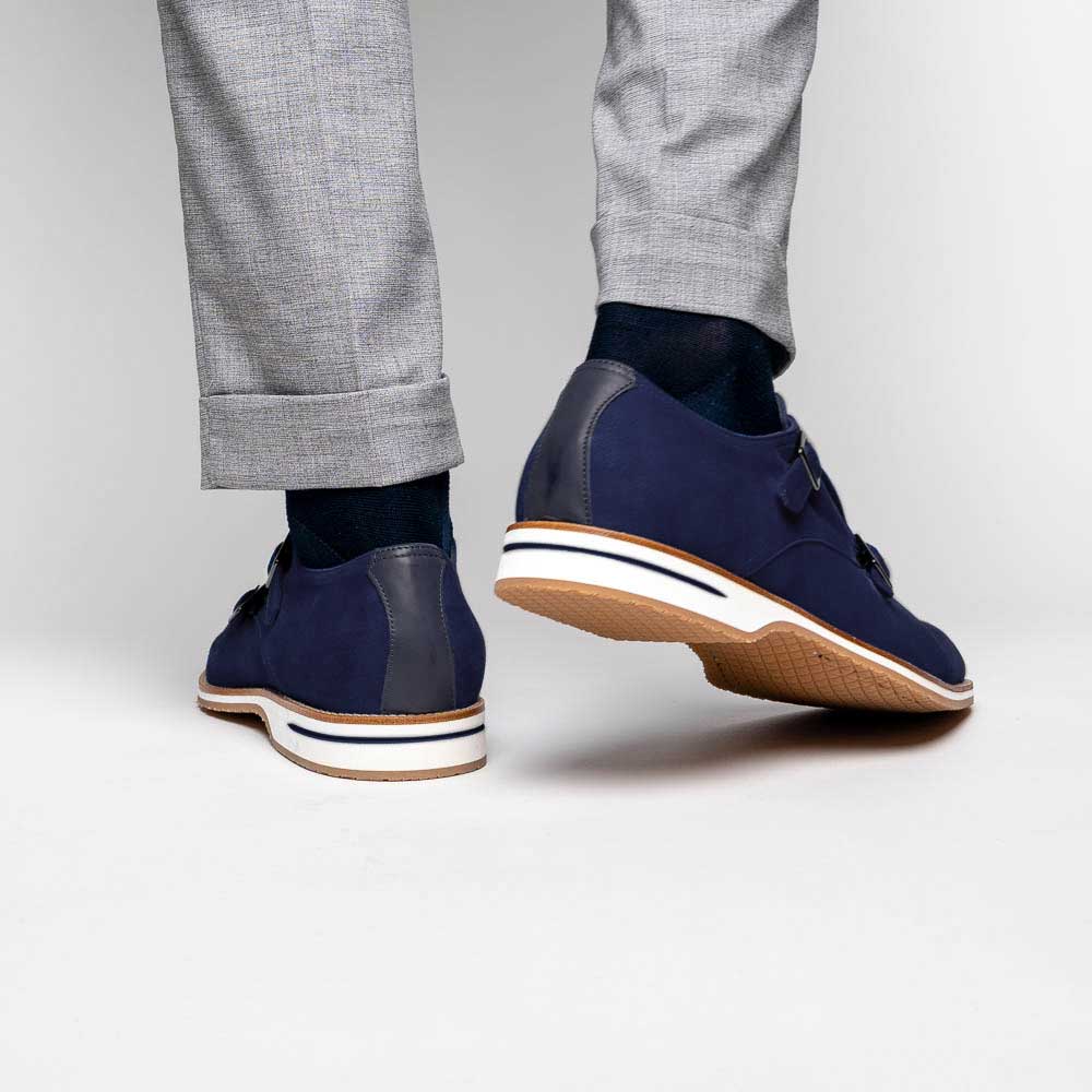 Zelli Legerra Suede Goatskin Double Monkstrap Shoes in Navy