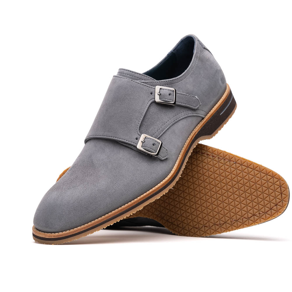 Zelli Legerra Contemporary Goat Suede Monk Strap Shoes in Grey