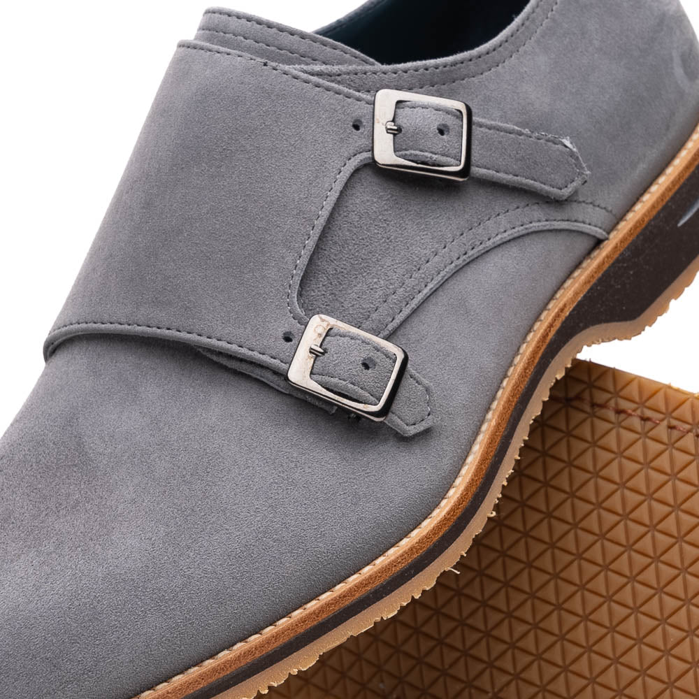 Zelli Legerra Contemporary Goat Suede Monk Strap Shoes in Grey