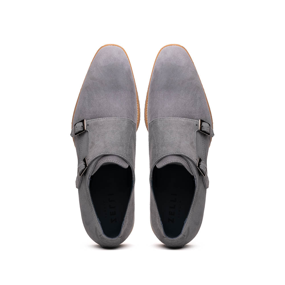 Zelli Legerra Contemporary Goat Suede Monk Strap Shoes in Grey