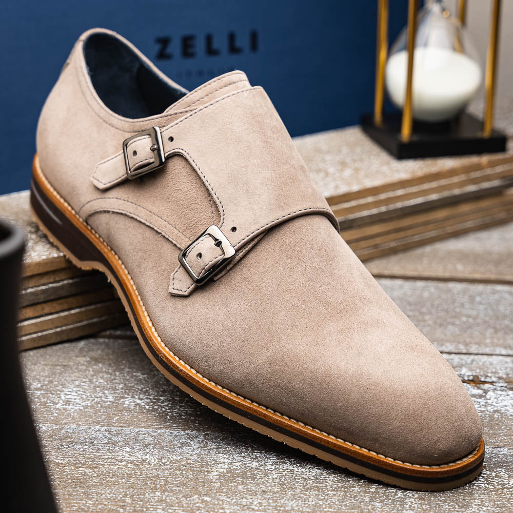 Zelli Legerra Double Monkstrap in Sand Suede Goatskin