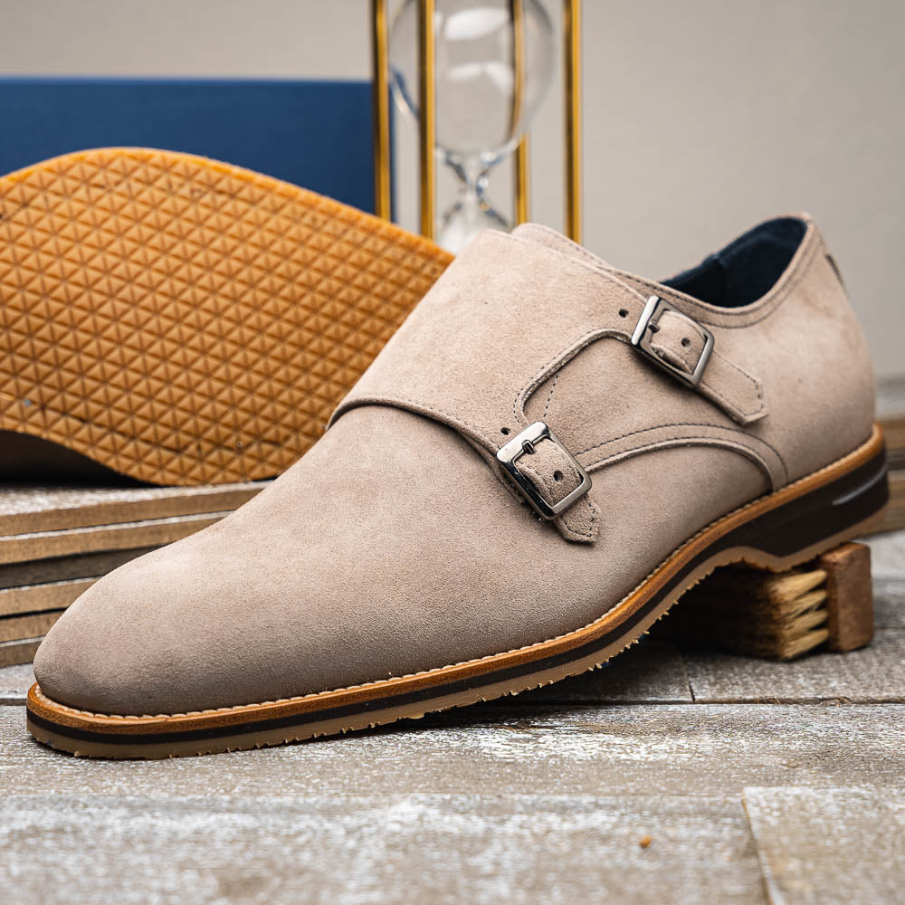 Zelli Legerra Double Monkstrap in Sand Suede Goatskin