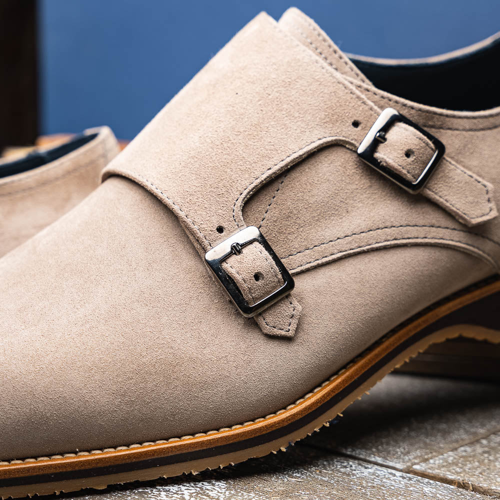 Zelli Legerra Double Monkstrap in Sand Suede Goatskin