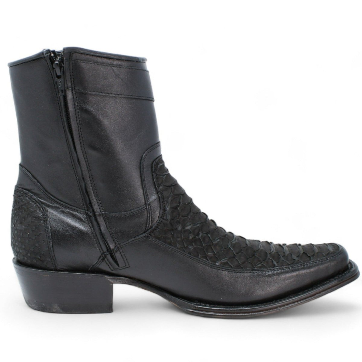 Los Altos Men's Original Python Skin European Toe Short Boots - Black 76BFN5705
