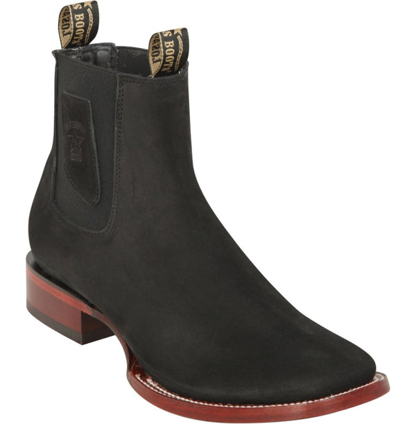 mens black suede boots - Los Altos Men's Wide Square Toe Suede Leather Short Boots - Black 82BE6305