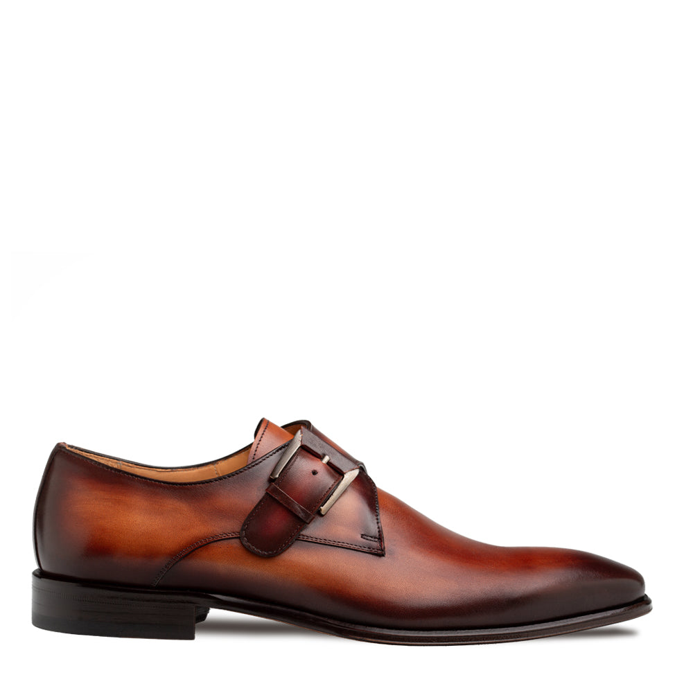 Mezlan Patina Calfskin Plain Toe Monk Shoe - Luxury Italian Leather