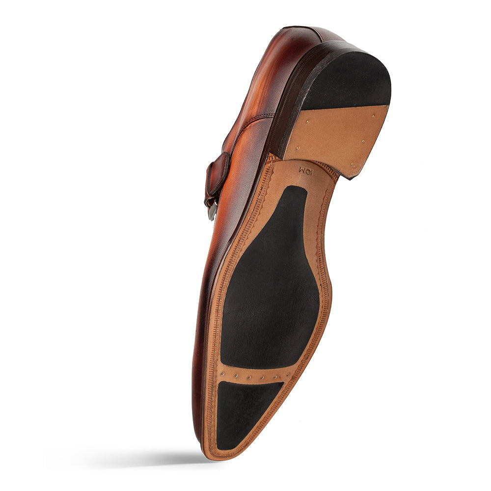 Mezlan Patina Calfskin Plain Toe Monk Shoe - Luxury Italian Leather