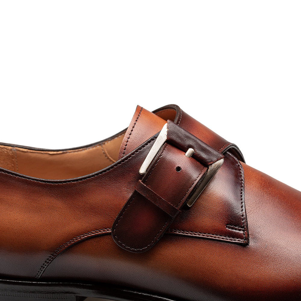 Mezlan Patina Calfskin Plain Toe Monk Shoe - Luxury Italian Leather
