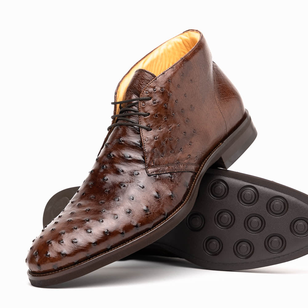 Zelli Marco Brown Chukka Boots in Genuine Ostrich Quill Leather