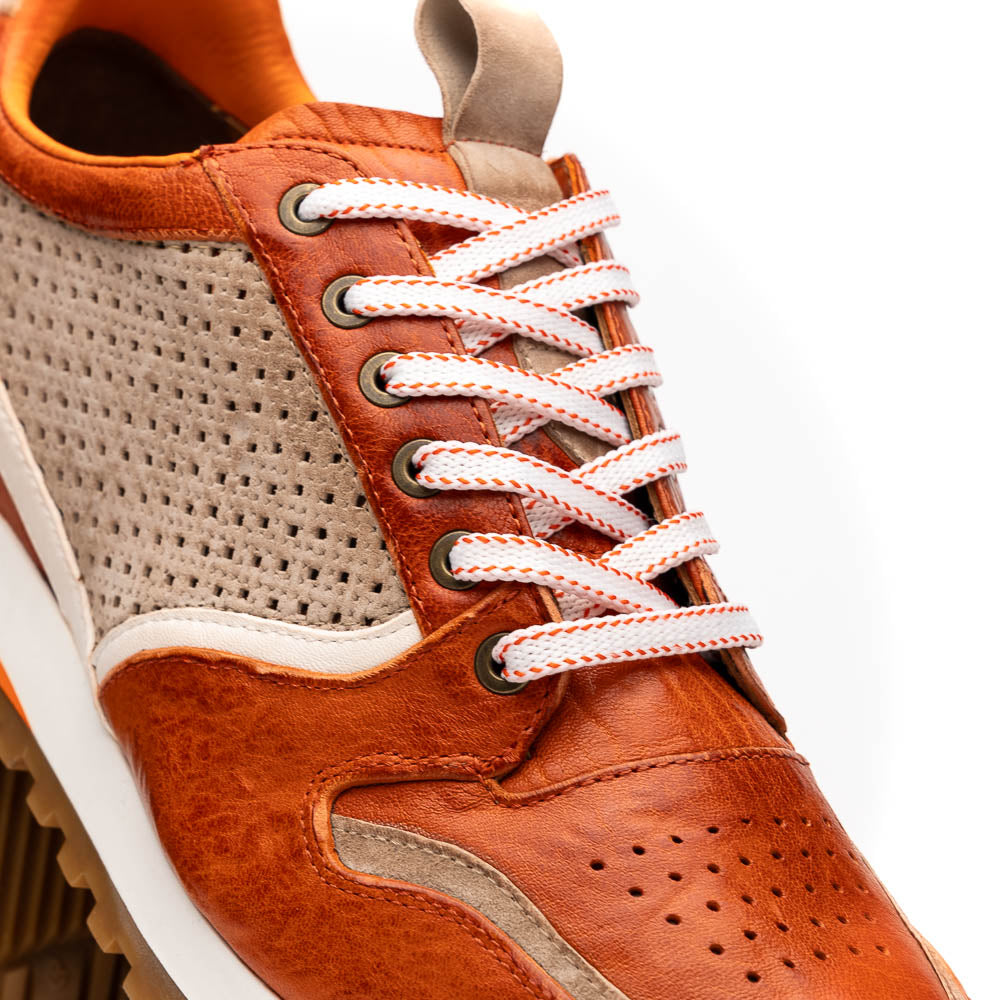 Zelli Matteo Calfskin and Perforated Suede Sneaker in Burnt Orange