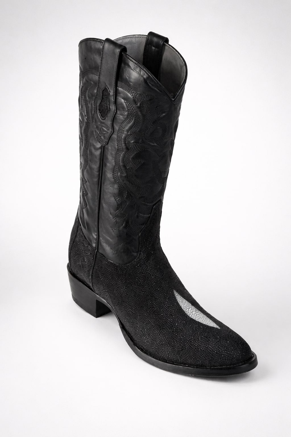 Los Altos Boots Single Stone Stingray R-Toe Black Cowboy Botas De Mantarraya - Mantarraya Boots