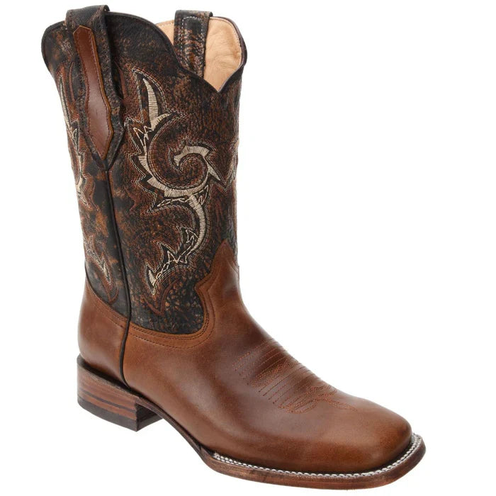 Men's Genuine Pull Up Leather Square Toe Boots - Light Brown