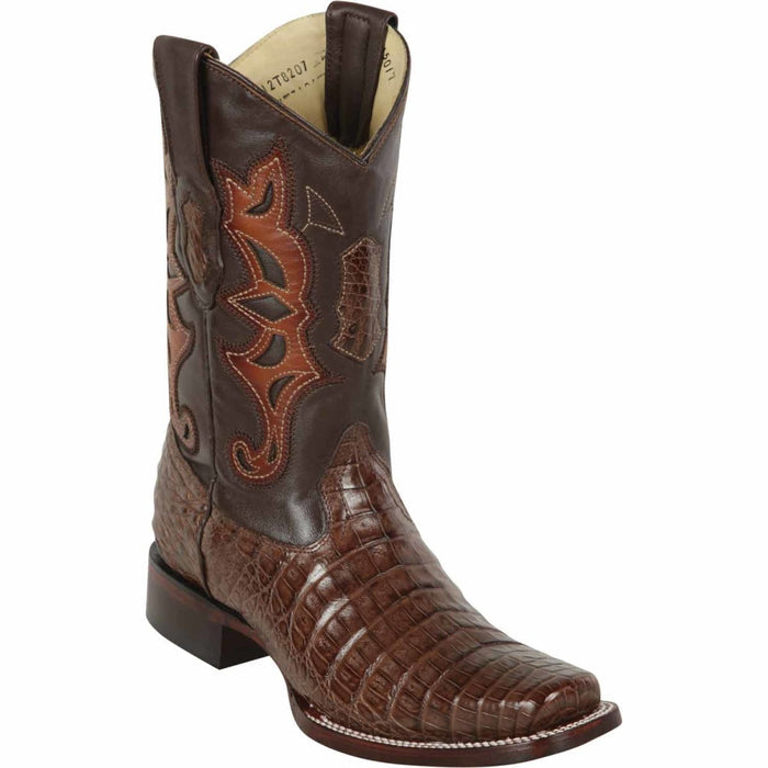 Botas de punta cuadrada Los Altos Caiman Belly para hombre - Marrón