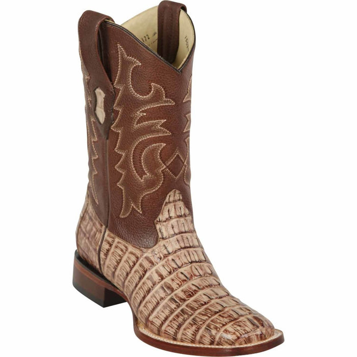 Men's Los Altos Caiman Tail Wide Square Toe Boots - Moka