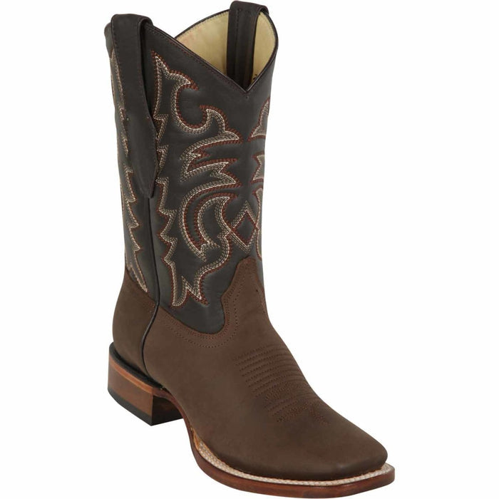 Men's Los Altos Wide Square Toe Crazy Leather Boots - Brown