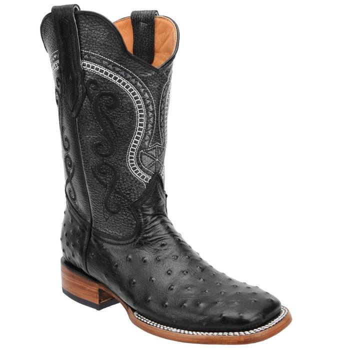 Men's Ostrich Print Leather Square Toe Boots - Shedron