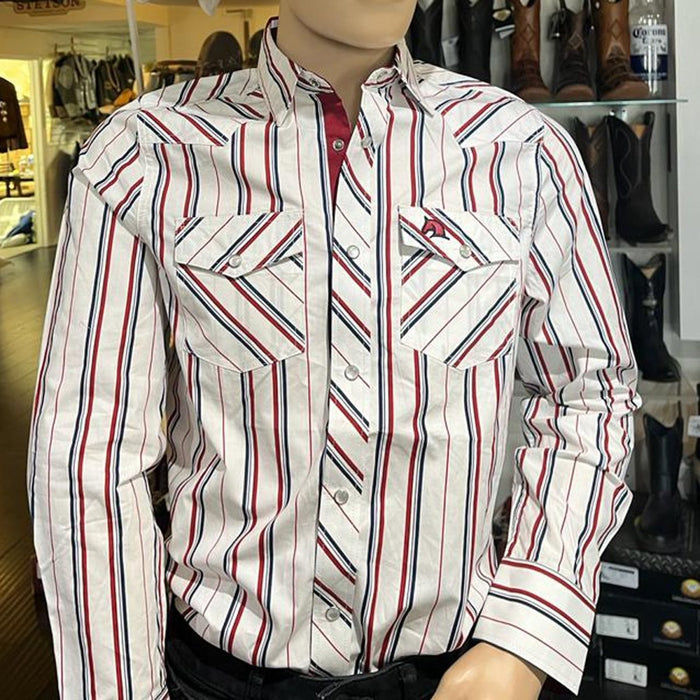 Men's White Diamonds Long Sleeve White Stripes Western Shirt