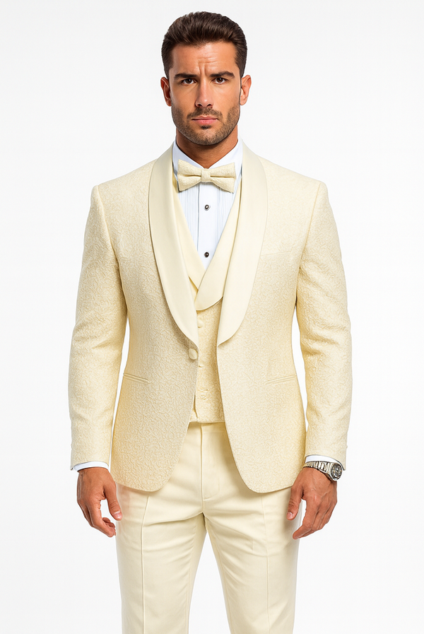 Ivory Tuxedo - Luxury Ivory Floral Lace Wedding Tuxedo for Men – 3-Piece Designer Set