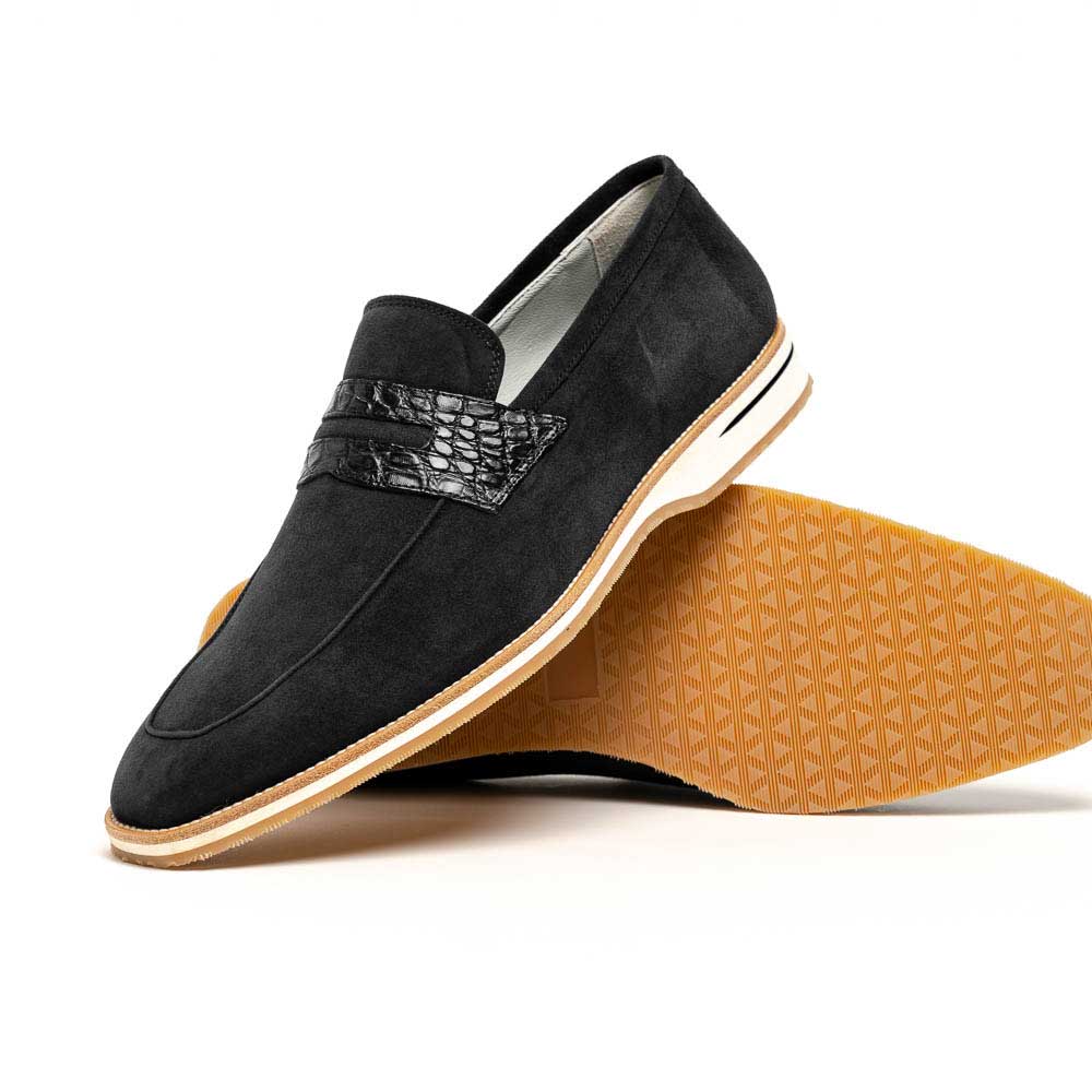 Zelli Meo 3 Suede and Crocodile Penny Loafers in Black