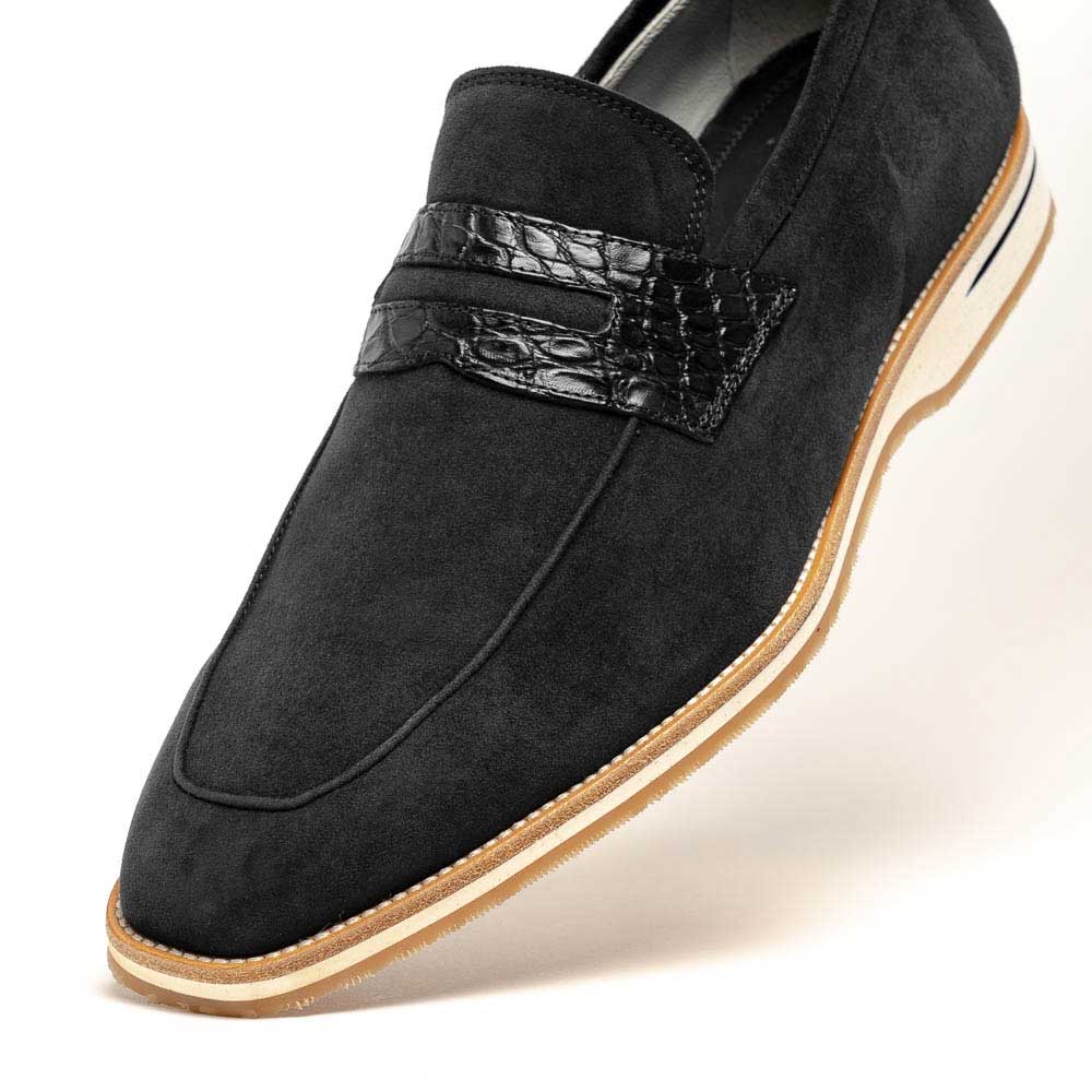 Zelli Meo 3 Suede and Crocodile Penny Loafers in Black