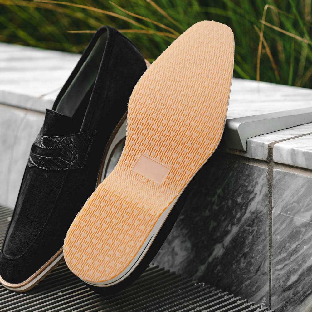 Zelli Meo 3 Suede and Crocodile Penny Loafers in Black