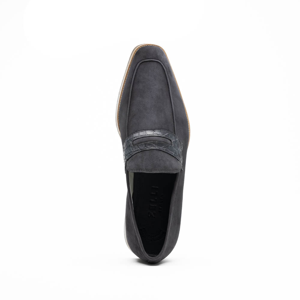 Zelli Meo 3 Suede Loafers with Genuine Crocodile Accent in Grey