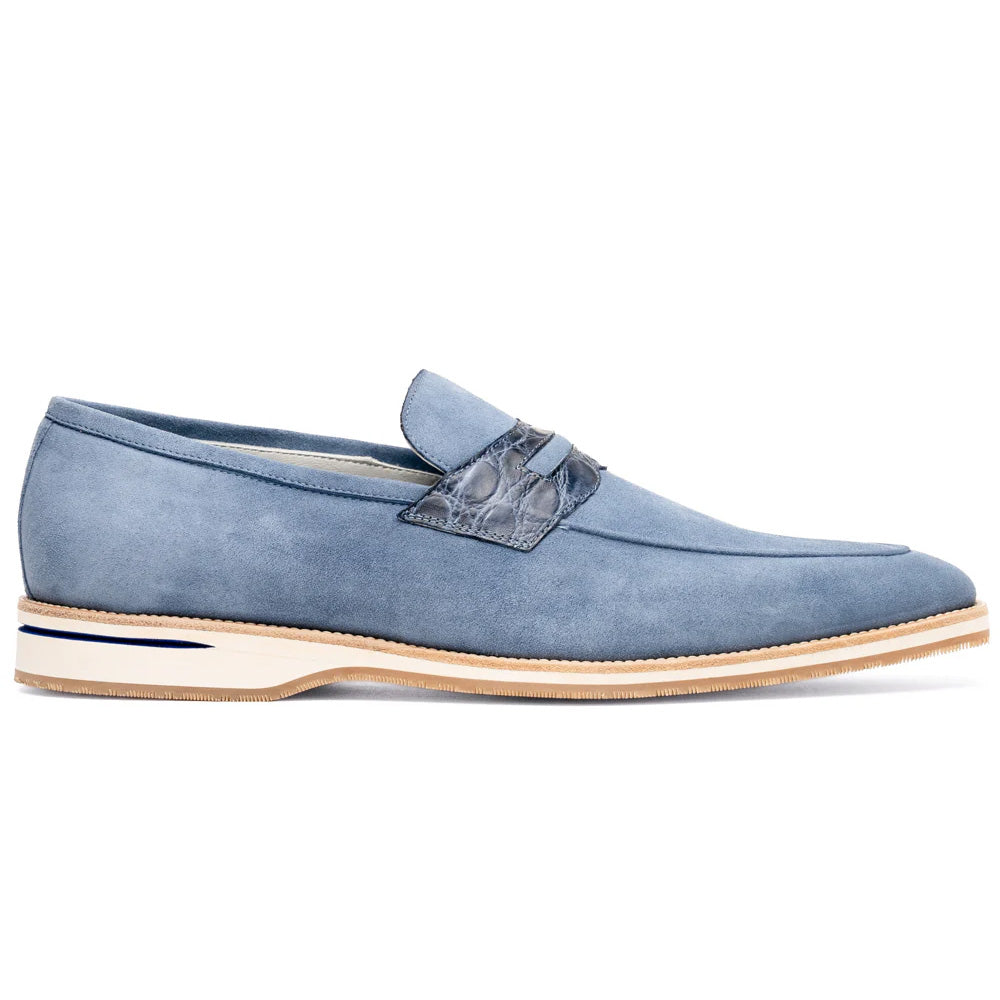 Zelli Meo 3 Suede and Genuine Crocodile Penny Loafers in Water Blue