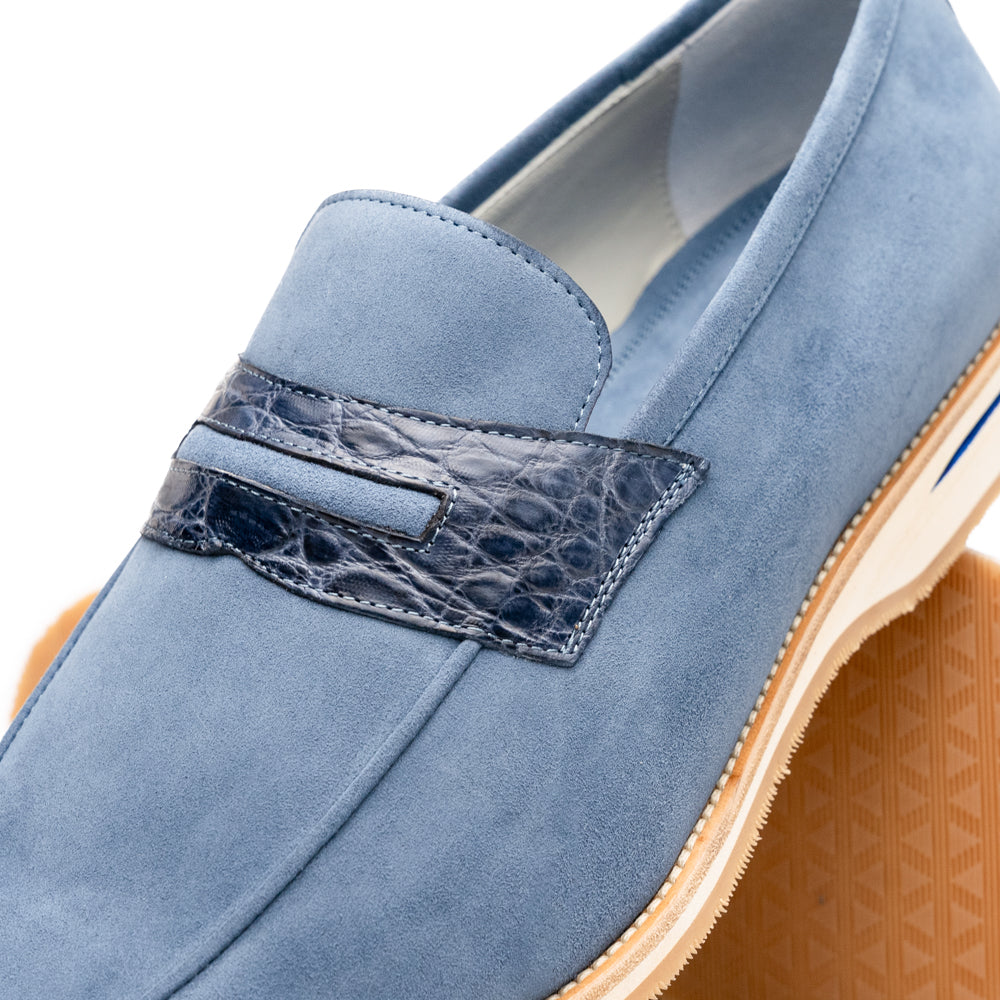Zelli Meo 3 Suede and Genuine Crocodile Penny Loafers in Water Blue