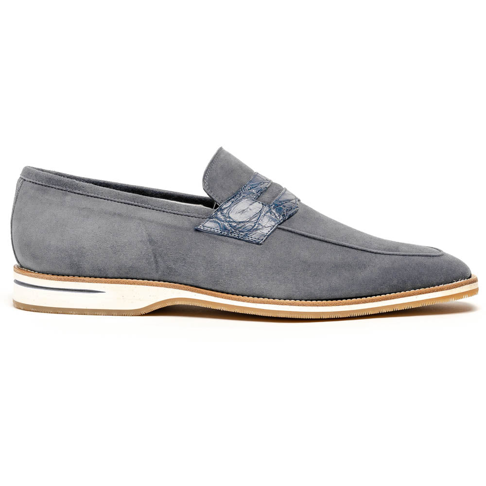 Zelli Meo 3 Suede and Genuine Crocodile Penny Loafers in Gray