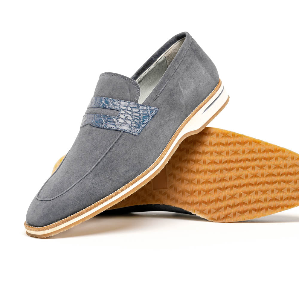 Zelli Meo 3 Suede and Genuine Crocodile Penny Loafers in Gray